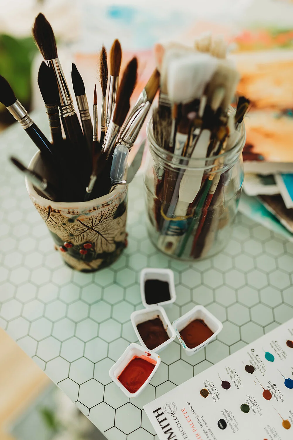 Watercolor painting supplies and artwork